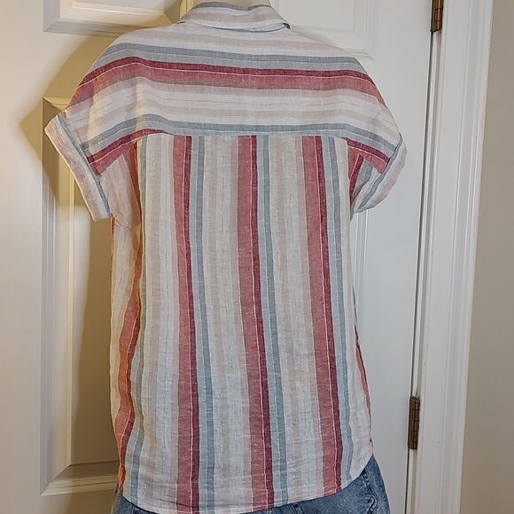 Beachlunchlounge collection Striped Short Sleeve Button Shirt Top Size XS - Picture 2 of 6